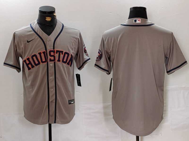 Men%27s Houston Astros Blank Grey With Patch Cool Base Stitched Baseball Jersey->houston astros->MLB Jersey